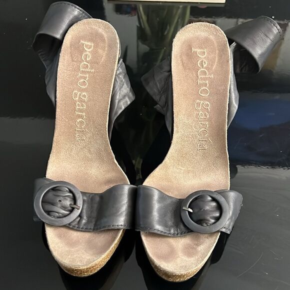 Pedro Garcia leather heeled sandals gray 37.5 - Picture 1 of 10
